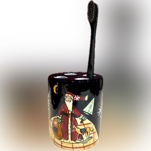 NEW VTG RARE CIC CERAMIC SANTA CLAUS TOOTHBRUSH HOLDER BLACK RED CERTIFIED INTER - Picture 3 of 8